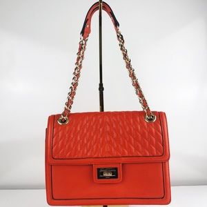 KARL LAGERFELD PARIS ORANGE CLASSIC QUILTED FLAP PURSE WITH CHAIN STRAP